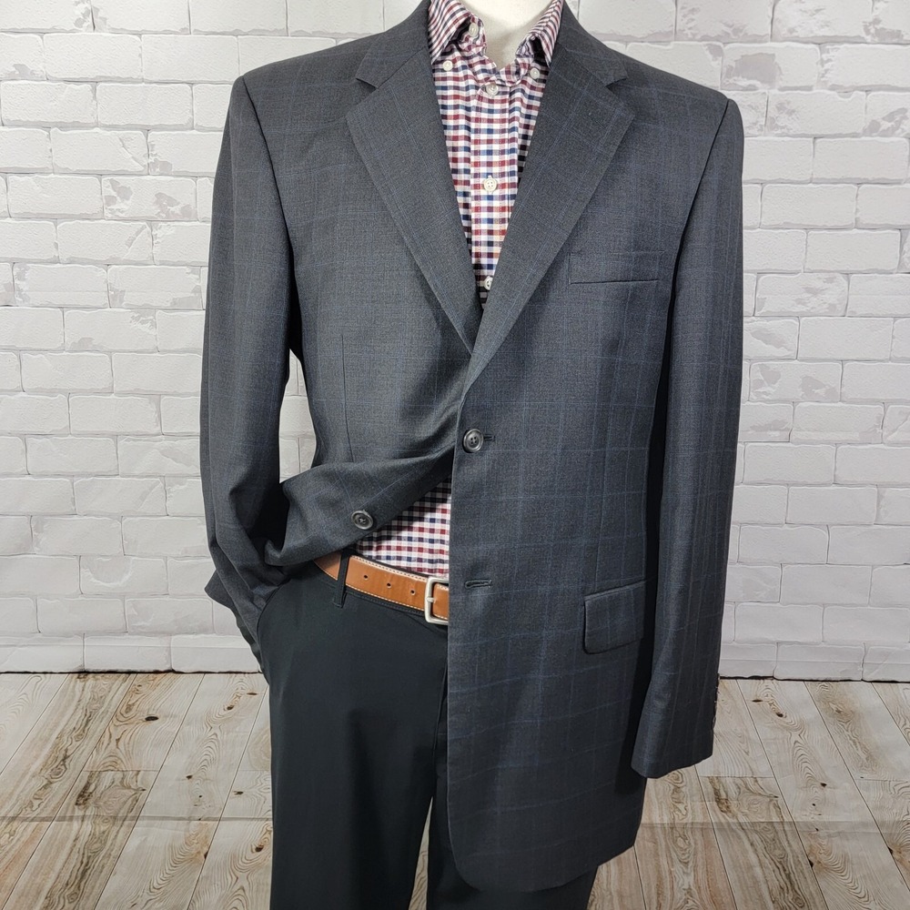 Stafford Men's Sport Coat‎ Blazer Two Button CH Gray Blue Plaid Wool Size 42L